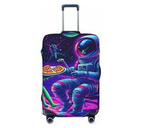 Space Astronauts and Alien Pizza Elastic Travel Luggage Cover Suitcase Protector, Print Suitcase Baggage Cover Anti-Scratch
