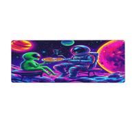 Space Astronauts And Alien Pizza Mouse Pad In Big Extended Non-Slip Rubber Base Mousepad With Stitched Edges Gaming Pc Desktop Large Mouse Pad 11.8x31.5