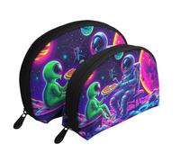 Space Astronauts and Alien Pizza Printed Makeup Bags 2-Piece Portable Shell Travel Toiletry Bag