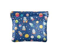Space Astronauts Rainbow ROCKETS Ships Pattern Women Men Leather Coin Purses Cute Mini Purse Wallet for Girls Ladies Handbag, space astronauts rainbow ROCKETS ships pattern, Decoration