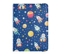 Space Astronauts Rainbow Ships Pattern Leather Passport Holder Cover Wallet Combo Passport Cover Holder Wallet Case Ultra Slim, space astronauts rainbow ships pattern, One Size