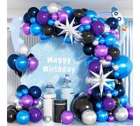 Space Balloons Arch Kit, 102PCS Navy Blue Black Purple Balloons Arch Garland Kit, Metallic Blue Silver Purple Balloons with Balloon for Men Boys Outer Space Theme Birthday Party Decor