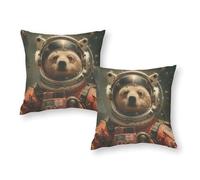 Space Bear Explorer Suit Pillow Covers Silky Soft Square Pillow Cases for Sofa Car Gaming Room 18"x18"