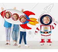 Space Birthday Decorations 36.2x78.74 Inch Fabric Astronaut Photo Prop Backdrop Banner Rocket Space Birthday Party Supplies Astronaut Face Planet Photograph Background for Kids Boys Girls