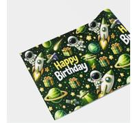Space Birthday Wrapping Paper Roll - Astronaut, Rocket & Planet Gift Wrap, Happy Birthday Kids Party Wrapping Paper (60x65cm, 1M, 2M, 3M, 5M) (Green Space)