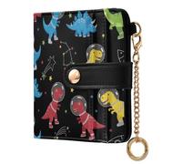 Space Black Dinosaurs Print Small Women Wallet Bifold RFID Blocking Leather Compact Card Holder with Zipper Coin Pocket Purse for Ladies Women Girls