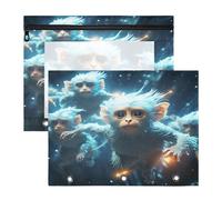 Space Blue Monkeys 3 Ring Binder Clear Binders Pencil Pouches Bags Case(2 Pack)