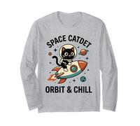 Space Cadet Orbit & Chill Cute Astronaut Cat Riding Rocket Long Sleeve T-Shirt