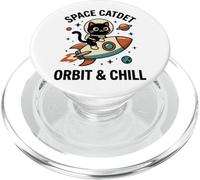 Space Cadet Orbit & Chill Cute Astronaut Cat Riding Rocket PopSockets PopGrip for MagSafe