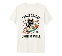 Space Cadet Orbit & Chill Cute Astronaut Cat Riding Rocket Premium T-Shirt