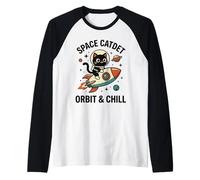 Space Cadet Orbit & Chill Cute Astronaut Cat Riding Rocket Raglan Baseball Tee