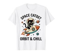 Space Cadet Orbit & Chill Cute Astronaut Cat Riding Rocket T-Shirt