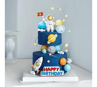 Space Cake Decorations, Space Cake Toppers, Astronaut Planet Birthday Set | Space Cake Topper Set with Astronaut, Planets, Moon, Stars and Decorative Balls, Cake Decorations for Boys Birthday Party