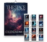 Space Calendar 2026, A4 Wall Mount Universe and Planets, Monthly with UK & US Holidays, Full Moon Phases, 21 x 29.7 cm, Planet Calendar, Handmade, Solar System Calendars, Sun, Earth, Black Hole