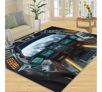 Space Capsule Rugs for Bedroom, Boys Games Home Decor Rug, Science Fiction Theme Rugs for Living Room, Washable Area Rug for Boys Girls Room, Non Slip & Low Pile Carpet - 100x150 cm