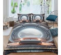 Space Capsule Super King Duvet Cover Set 3D Printed Future Sci-Fi Bedding Set Ultra Soft Microfiber Quilt Cover 220x260 cm for Double Bed with 2 Pillowcases with Zipper f-522