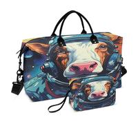 Space Cartoon Astronaut Cow Travel Duffel Bags Gym Bag Weekender Handbag with Toiletry Bag for Women Girls Men