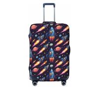 Space Cartoon Spaceship Print Travel Luggage Covers, Washable Suitcase Covers Protector for Luggage 18-32 Inch High Elasticity, Black, Small