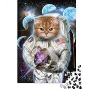 Space Cat 1000 Piece Jigsaw Puzzle Paper for Adults Cosmic Universe Scene 1000pc Jigsaw Puzzle Set Relaxing Focus Family Decor Gift 52x38cm/1000pcs