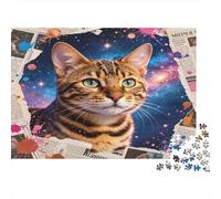 Space Cat 1000 Piece Jigsaw Puzzle Paper for Adults Galaxy Background Focus Boost Home Decor Stress Relief 70x50cm/1000pcs