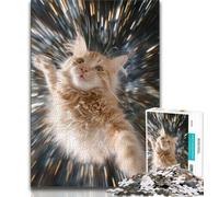 Space Cat 1000 Pieces Jigsaw Puzzles for Adults And Teens,Stress Reliever Staycation Kill Time with Matching Poster And Trivia Sheet 38x26cm