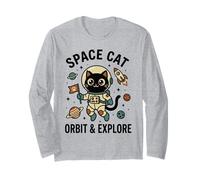 Space Cat Astronaut Orbit & Explore Cute Kawaii Cat Rocket Long Sleeve T-Shirt
