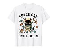 Space Cat Astronaut Orbit & Explore Cute Kawaii Cat Rocket T-Shirt