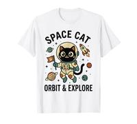 Space Cat Astronaut Orbit & Explore Cute Kawaii Cat Rocket T-Shirt