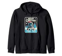 Space Cat Christmas Cheer Holiday Astronaut Zip Hoodie