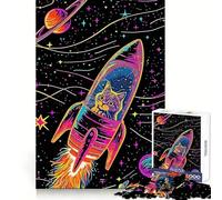 Space Cat Fantasy 1000 Pieces Jigsaws Adults Puzzles Brain Workout Toy Soft Relax Image Assembly Lovely Present (38x52cm)