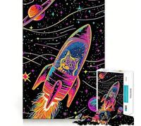 Space Cat Fantasy Jigsaw Puzzle 1000 Piece for Adults Think Smart Toy Family Joy Accurate Cut Fine Art Piece (38x26cm)