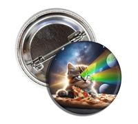 Space Cat Galaxy Button Pin, Laser Eyes Pizza Design, 1.5 inch Round Kitty Novelty Badge