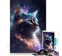 Space Cat Galaxy Poster Jigsaw Puzzles for Teenagers 1000 Pieces Recall Boost Gentle Relax Smooth Cut Stylish Gift (38x52cm)