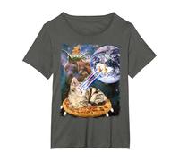 Space Cat on Pizza Blasting Earth with Laser Eyes T-Shirt T-Shirt, Women's Plus, Asphalt Grey, 3X
