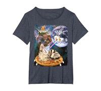 Space Cat on Pizza Blasting Earth with Laser Eyes T-Shirt T-Shirt, Women's Plus, Heather Blue, 2X