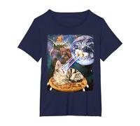 Space Cat on Pizza Blasting Earth with Laser Eyes T-Shirt T-Shirt, Women's Plus, Navy Blue, 3X