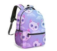 Space Cat Universe 16 Inch Backpack Colorful Planet Rocket Star Print Flat Illustration Whimsical Galaxy Travel Rucksack (05)