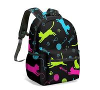 Space Cat Universe 16 Inch Backpack Colorful Planet Rocket Star Print Flat Illustration Whimsical Galaxy Travel Rucksack (07)