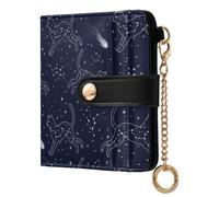 Space Cats Stars Blue Pattern Small Women Wallet Bifold PU Leather RFID Blocking Compact Card Holder with Coin Pocket Zipper Purse for Girls Women Ladies
