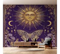 Space Celestial Wallpaper - Butterfly Sun and Moon Wall Mural 250x175 cm (W x H), Non-Woven Photo Wallpaper Mural for Bedroom, Living Room, Hallway, Home Decor Y&W60