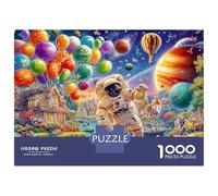 Space Christmas 1000 Piece Jigsaw Puzzle for Kids And Adults Astronaut Balloons Cosmic Brainteasing Jigsaws Challenge Games Creativity & Gift Giving 38x26cm/1000pcs