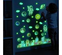 Space City Glow in the Dark PVC Wall Stickers for Bedroom Living Room Study Area Self-Adhesive Cosmic Decor Set (B)