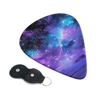 Space colorful clouds Printed Guitar Picks, 6 Pack with Leather Keychain Pick Holder - 0.46mm, 0.71mm, 0.96mm Assorted Thickness for Acoustic Ukulele, Electric Guitar, Acoustic Guitar, Bass