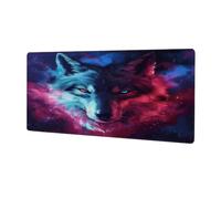 Space Cool Wolf Extended Mouse Pad Large Desk Mat with Non Slip Rubber Base Stitched Edges Gaming Mouse Pad for Keyboard Office Home 30 x 80 CM