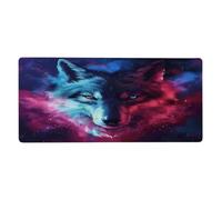 Space Cool Wolf Extended Mouse Pad Large Desk Mat with Non Slip Rubber Base Stitched Edges Gaming Mouse Pad for Keyboard Office Home 40 x 90 CM