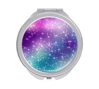 Space Cosmic Stars Lights Purple Turquoise Gradient Folding Make Up Mirror, Compact 2X/1X Magnification Mirror, Women Portable Travel Makeup Mirror 2.4 x 2.4 inch