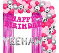 Space Cowgirl Birthday Decorations - Cowgirl Balloon Garland Kit with Yeehaw Balloons, Happy Birthday Banner, 4D Disco Ball Balloons, Tinsel Curtain for Disco Western Cowgirl Party Supplies