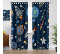 Space Curtains - Cartoon Rocket Doodle Meteorite Kids Boys Bedroom Curtain Eyelet Blackout Thermal Insulated, Small Window Curtains for Living Room, W46 X D72, 2 Panels Drapes Home Decor