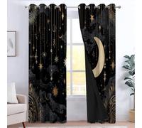 Space Curtains Eyelet Soft Thermal Insulated Microfiber Blackout Curtains Celestial Bodies The Moon Stars Print Ring Top Drapes for Boys Girls Bedroom Living Room 39 x 43 Inch Drop 2 Panels