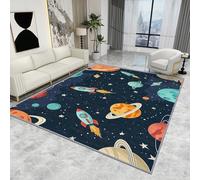 Space Decor - Rocket Planet Rugs for Boys' Bedrooms & Nursery, Washable Non Slip Low Pile Soft Small Area Carpet, 50 X 80 cm